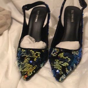 Sequined sling back heels  in original box.  Worn once.